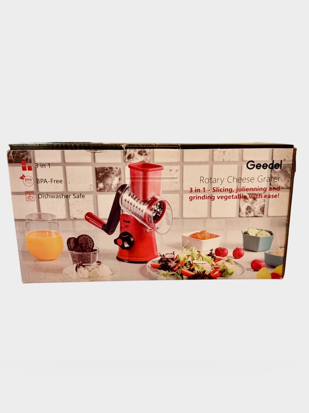 Rotary Cheese Grater 3-in-1 Manual Vegetable Slicer Shredder Green NIB
